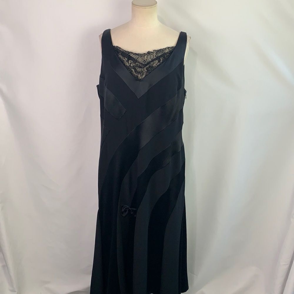 Montage by Mon Cheri black striped with lace and bows dress